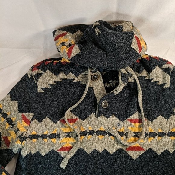 American Eagle Heavy knit Hooded Sweater Hoodie XS Men's Women's Grey Aztec - Picture 2 of 14